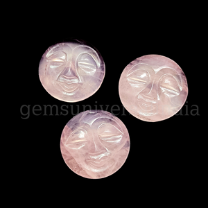 Pierre précieuse de forme de visage de quartz rose naturel, cabochon sculpté de visage de pleine lune, pierre précieuse lâche sculptée de visage, cabochon de visage, vente de 20mm - Product Image 4