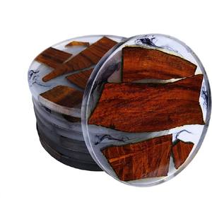 Indian Handmade Wood Resin Square Shape Brown <b>Blue</b> Color <b>Coasters</b> Set Modern Non-Slip Eco-Friendly Customizable for Office Party - Product Image 5