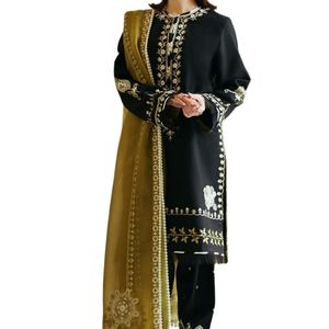 Embroidered Traditional Pakistani Lawn Suit Women 3 Piece Set Flared <b>Trouser</b> Shirt Organza Dupatta Soft Casual Party Wear - Product Image 1