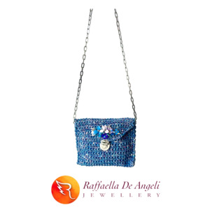 Borsa a tracolla blu e <span class=keywords><strong>viola</strong></span> all'uncinetto realizzata a mano in italia - Product Image 2