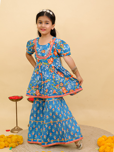 Belle collection d'été Kurta florale cousue pour filles avec du coton doux Sharara - Product Image 3
