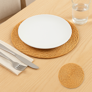 Mantel Individual hecho a mano de madera Natural de 8 pulgadas, redondo, Vintage, respetuoso con el medio ambiente, para mesa de comedor, cocina, restaurante, decoración - Product Image 2