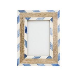 Cadre photo en bois bleu et blanc à motifs chevron, incrusté de os, fait à la main, moderne, rectangulaire, artistique, décoratif pour table - Product Image 5