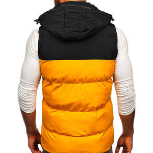 Gilet matelassé d'extérieur pour homme avec logo personnalisé, col montant en lin, poche zippée, veste en noir uni, veste d'hiver - Product Image 2