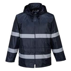 Veste de pluie imperméable à capuche haute visibilité pour homme - Veste de pluie réfléchissante classique marine - Product Image 1