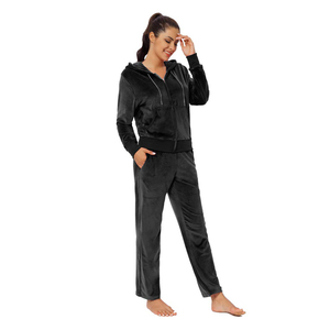 Chándal de mujer de mezcla de algodón con capucha y pantalones de Jogger conjunto de chándal de mujer de terciopelo de moda con cremallera completa - Product Image 3