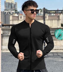 Sweat-shirt d'entraînement à manches longues pour hommes, cardigan de fitness avec fermeture éclair pour la course à pied et le jogging - Product Image 2