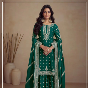 Robe Ethnique Moderne de Designer pour Adultes Tissu Lourd en Faux Georgette pour Mariage Indien Pakistanais Punjabi Sharara Gharara - Product Image 1