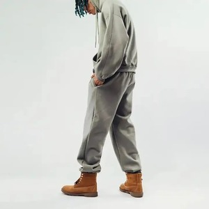 Ensemble survêtement délavé à l'acide avec broderie imprimée personnalisée Pull coupe ample Sweat à capuche et jogging unisexe avec fermeture éclair Street wear pour hommes - Product Image 4