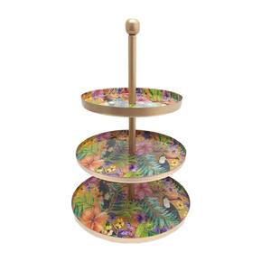 Présentoir à gâteau à 3 niveaux en métal de forme ronde, plaqué or, fait à la main, présentoir de fête d'anniversaire de mariage - Product Image 2