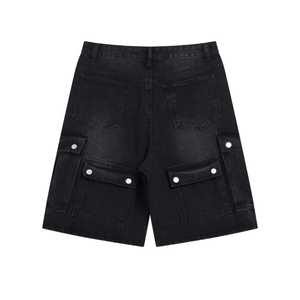 Venta al por mayor de pantalones cortos de mezclilla holgados personalizados para hombre Vintage empalme desteñido Streetwear recortado pantalones cortos de mezclilla desgastados de gran tamaño para los hombres - Product Image 2