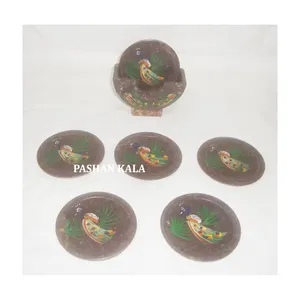 Juego de Posavasos de Cocina de Diseño Único Hecho a Mano con Piedra de Savia Natural en Forma Redonda y Diseño de Pavo Real para el Hogar y Decoración - Product Image 1