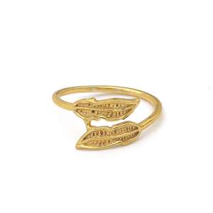Brass Double Leaf Texture <b>Ring</b> 18k Gold Plated Dainty <b>Statement</b> Wholesale <b>Ring</b> For Women - Product Image 1