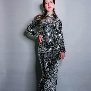 Vestidos de fiesta para mujer con pedrería de espejo, estilo A, hasta el suelo, cintura imperio, decoración de lentejuelas, tallas cortas y grandes (XL) - Product Image 2