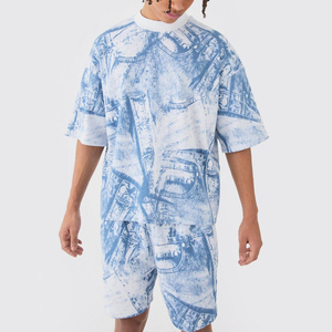 Camiseta y pantalones cortos para hombre, conjunto informal de 2 piezas de verano con logotipo personalizado, transpirable, estampado, venta al por mayor - Product Image 1