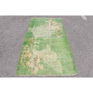 Tapis turc vintage 3,5 x 6,6 pieds, tapis d'appoint, tapis en laine verte - Product Image 1