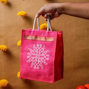 Bolsas de yute ecológicas con diseño de Kolam para bodas, baby y despedidas de soltera, regalo para niñas con forro de algodón de lona - Product Image 3