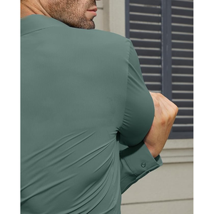 Camisa de vestir para hombre, camisa de ajuste Regular Stretch Stain Shield con botones para hombre, camisas transpirables teñidas en hilo para hombre - Product Image 3