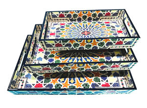 Juego de 3 bandejas decorativas con patrón de diseño único artístico MDF - Product Image 2