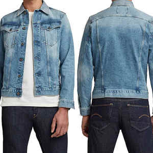 Chaqueta vaquera para hombre personalizada, elegante, informal, de alta calidad, con bolsillos laterales, chaqueta vaquera azul claro para hombre - Product Image 1