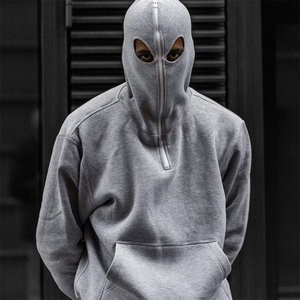 Sudaderas con capucha enmascaradas para hombre de alta calidad French Terry Half Zip Balaclava Hoodie OEM Custom logo Loose Fit Blank Hoodies - Product Image 1