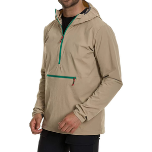 Veste Safari Homme Beige à Capuche et Fermeture Éclair Partielle, Coupe-Vent et Imperméable, avec Fermeture Éclair Verte, pour Tenue Formelle d'Extérieur Automne, en Cachemire - Product Image 1