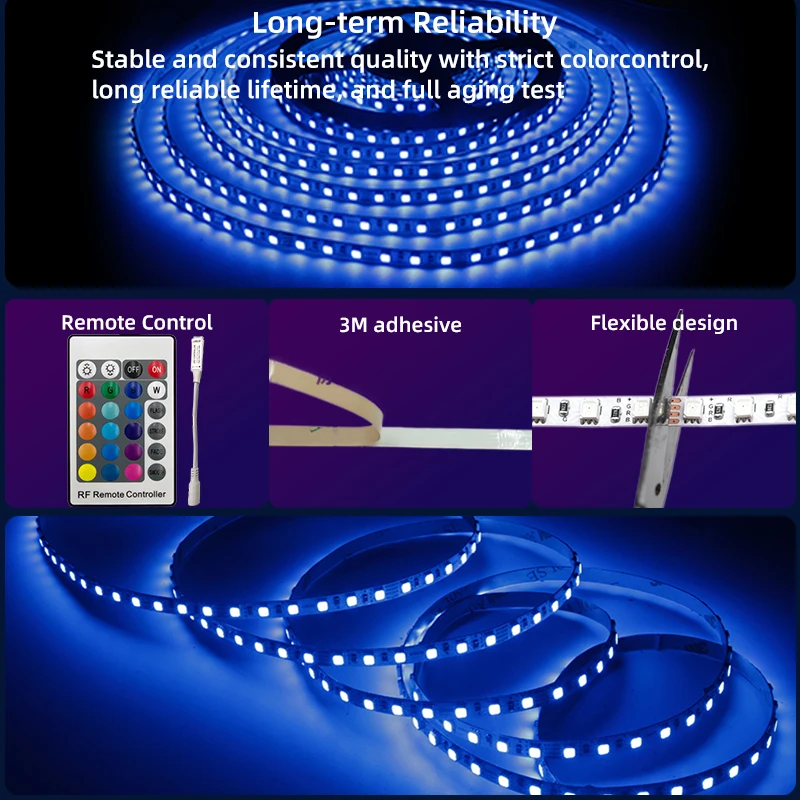 Smart RGB Strip Lights 60,120LEDs 12V 24V Optional 5mm 8mm 10mm Copper PCB With App WiFi Control For Home,Gaming,Bar · image 2