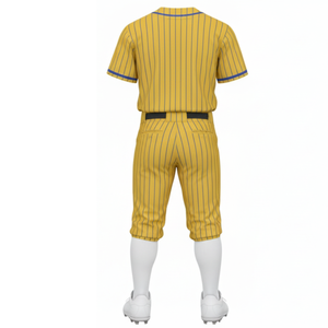 Uniforme de Béisbol Profesional con Rayas Amarillas y Azules, Jersey con Botones y Ribete en Contraste, y Pantalones - Product Image 3