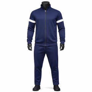 Conjunto Deportivo Unisex Azul Marino, Manga Larga con Cierre, Estilo Casual para Correr, Color Sólido, Transpirable, Poliéster y Algodón, Ropa de Invierno de Secado Rápido 2 - Product Image 1