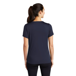 Camiseta transpirable con cuello redondo de poliéster 100%, camiseta azul marino de alta calidad - Product Image 2