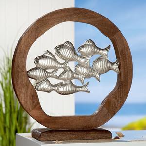 Sculpture d'équilibre circulaire abstraite avec figurine humaine en aluminium artisanal sur base en bois massif, objets d'art modernes - Product Image 5