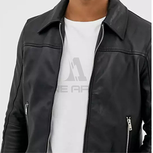 แจ็กเก็ตหนังแท้สำหรับผู้ชายเสื้อแจ็คเก็ตหนังมีซิปสำหรับผู้ชาย - Product Image 5