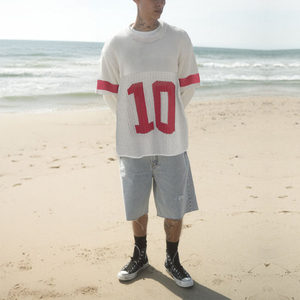 Logo personnalisé motif à manches courtes lâche évider au crochet maillot de football en maille hommes et femmes maillots de football tricotés - Product Image 1