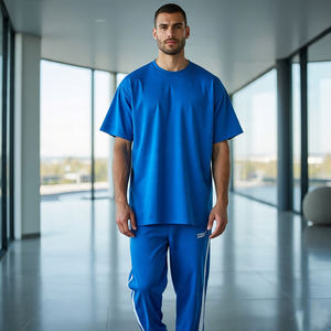 Drop <b>Shoulder</b> Tee Shirts Tracksuit Baggy Sweat Trouser Sets Mens Sportswear Jogging Fitness Wear Tee Shirts Tracksuit Men's - Product Image 2