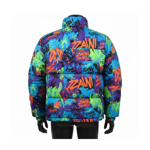 Chaqueta acolchada de calidad superior para hombre, tela de poliéster resistente al agua, chaqueta acolchada con logotipo personalizado con estampado de grafiti multicolor para hombre - Product Image 2