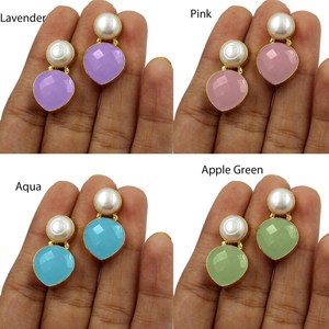 Boucle d'oreille en calcédoine multicolore prêt à porter Cadeau pour femmes et filles Cadeau d'anniversaire - Product Image 1