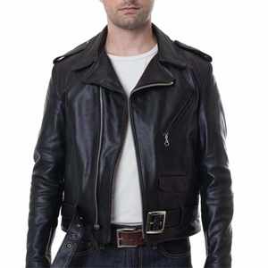 Classic Men's Black Genuine Leather Biker <b>Jacket</b> Slim Fit Motorcycle <b>Punk</b> Style Coat with Belt and Asymmetric Zipper Wholesale - Product Image 4