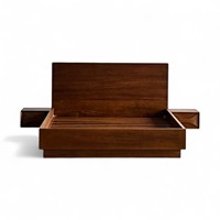 Ensemble de meubles de chambre à coucher de luxe, style minimaliste moderne, en teck, lit mural king/queen size, plateforme de lit, armoires flottantes, hôtels