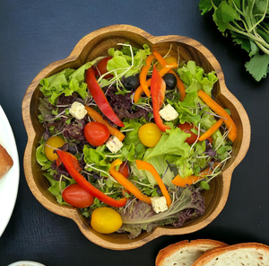 Bol de service rond en bois écologique, forme festonnée, fait à la main pour la salade, les fruits, le popcorn et la décoration de fête - Product Image 2