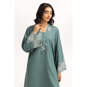 ชุดเซ็ตผ้าฝ้ายสำหรับผู้หญิง สีเขียวอมฟ้า ลายด็อบบี้ ปักลาย สไตล์ฤดูใบไม้ผลิ/ฤดูร้อน ชุดสองชิ้น ความยาวเหนือเข่า ไซส์ XS และ XXS - Product Image 4