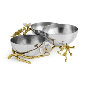 Ensemble de bols de service de luxe faits à la main en acier inoxydable nickelé noir avec support à fleurs doré, décoration élégante pour la maison, cadeau en vente - Product Image 5