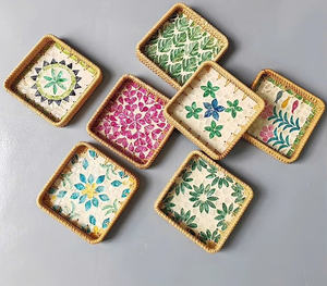 Bandeja con incrustaciones florales de perlas madre hechas a mano de fábrica de Vietnam, fregona rectangular de ratán, cestas de almacenamiento de conchas marinas para servir comida y bebida - Product Image 1