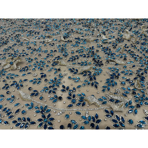 Tela de Lujo Azul Real, Bordada con Cristales, Jacquard Tejido, Encaje Hexagonal con Puntos Cruzados Metálicos, Transpirable, Artículos en Stock - Product Image 3