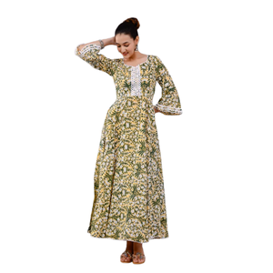 Vestido Amarillo Hari Tara de Algodón para Mujer, Cómodo para Uso Diario y Casual al Mejor Precio - Product Image 1