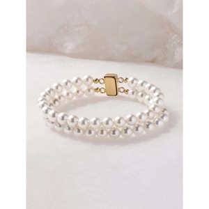 Elegante pulsera de perlas de doble fila con cierre Brazaletes elegantes para mujer - Product Image 1