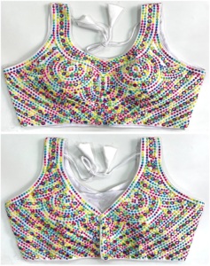 Blusa moderna con cuello en V, patrón bordado con lentejuelas, lámina de hilo, espejo, trabajo tejido, poliéster, vestido de novia, diseño cosido - Product Image 1