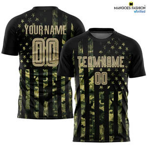 Maillot de football personnalisé en polyester à 100 %, motif camouflage Vegas or-noir, drapeau américain, sublimation, salut aux services, uniforme de club - Product Image 3