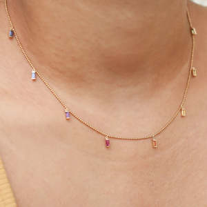 สร้อยคอจี้อินฟินิตี้นำโชคสไตล์วินเทจสีรุ้งแซฟไฟร์สีธรรมชาติสร้อยคอทองคำแท้18K 22K สวยงาม