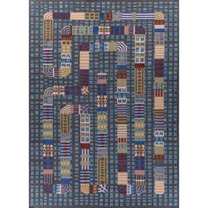 Alfombra de Lana Geométrica Boho Hecha a Mano Adwl-13258, Color Negro Oliva/Azul Ensign, Tejido Plano, Rectangular de 6x9 pies, para Uso Doméstico, para Sala de Estar - Product Image 1