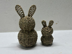 Figurine de lapin en herbe de mer tissée à la main, sculpture rustique en osier pour la décoration de la maison, de la chambre d'enfant, de Pâques, artisanat fait main - Product Image 3